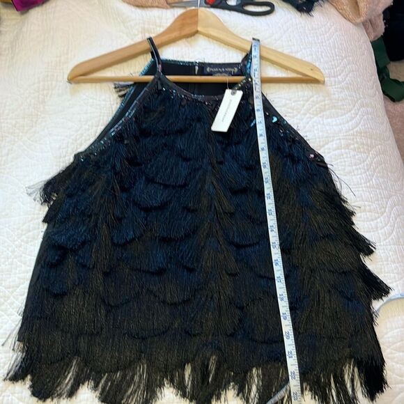 Anthropologie Pankaj & Nidhi Becca Fringed Halter Top Black Sz 4 Whimsigoth New - Picture 9 of 11